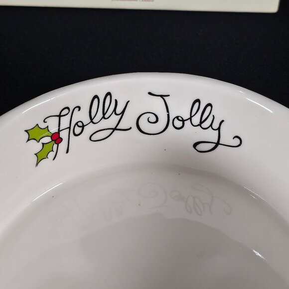 Fitz and Floyd Holly Hat Snowman White Embossed Sentiment Bowl In Original Box - Picture 4 of 11